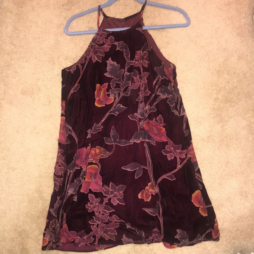 Red Velvet Floral Dress